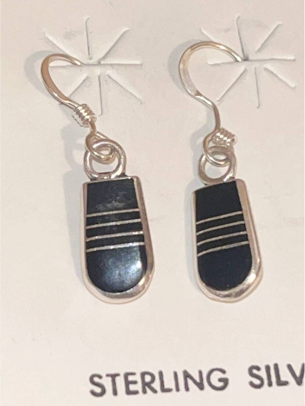 Zuni jewelry handmade sterling silver inlay onyx cluster earrings